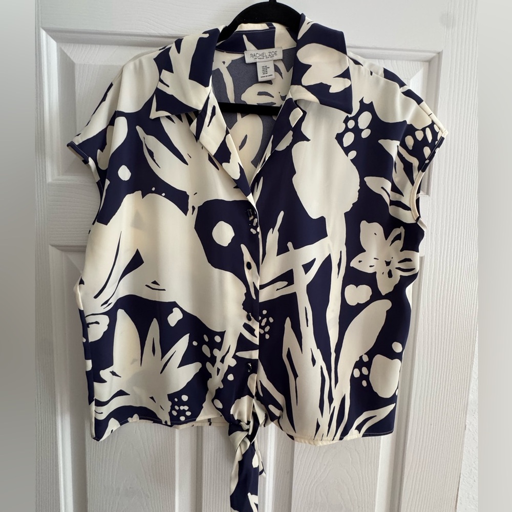 Rachel Zoe Navy and Cream Floral Button Down Shirt